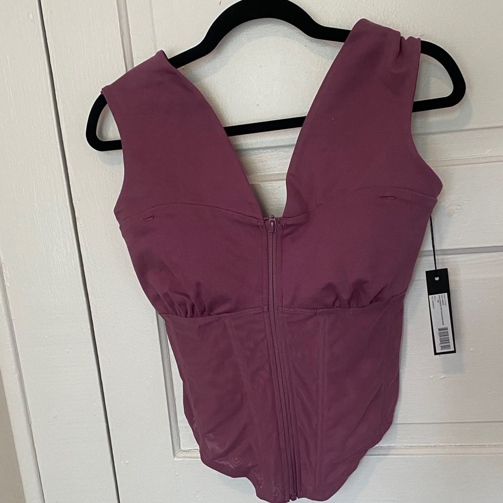 TA3 Women's Grape Corsety Off Shoulder Top, V-Neck Zip-Front Crop Top